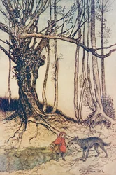 Als sie in den Wald kam, traf sie einen Wolf (aus den Märchen der Brüder Grimm)